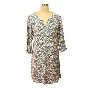 BODEN Patterned Dress Yellow Accents 100% Linen 8 summer resort beach travel